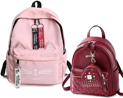 khatushyam collection Girls Trendy & Stylish Backpacks Combo 20 L Backpack(Pink, Maroon)