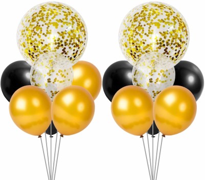Party Propz Solid Golden Black Balloons With Confetti Decoration And Ribbon 14Pcs For Birthday Anniversary Bride To Be Party Supplies Balloon(Multicolor, Pack of 14)