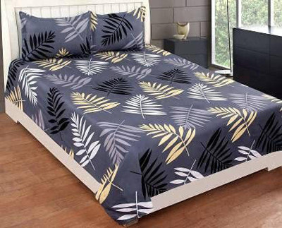 CASTIQA 150 TC Microfiber Double Printed Flat Bedsheet(Pack of 1, Silver Leaf)