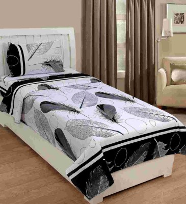AJM 120 TC Polyester Single Printed Flat Bedsheet(Pack of 1, White, Black)