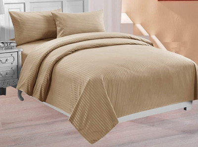 KM HANDLOOM Cotton King Flat 240 TC Striped Bedsheet(Pack of 1, Cream)