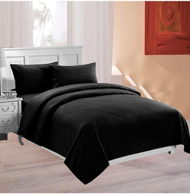 KME PRODUCT Cotton Double Flat 210 TC Striped Bedsheet(Pack of 1, Black)