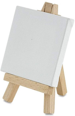 MOREL MINI SQUARE CUTE CANVAS WITH TRIPOD EASEL STAND FOR ACRYLIC WATERCOLOR PAINTING HOBBYIST PAINTERS ARTIST (7.2 X 9 CM, WHITE) Cotton Medium Grain Pre Stretched Canvas (Set of 1)(White)