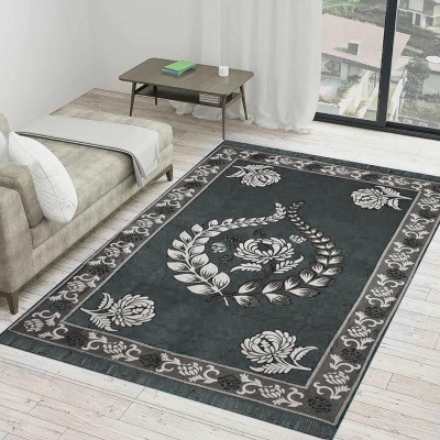 DEKORIFY Grey Chenille, Velvet Carpet(5 ft,  X 7 ft, Rectangle)