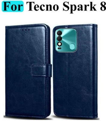 Mashgul Flip Cover for Tecno Spark 8(Blue, Shock Proof, Pack of: 1)