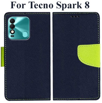Krumholz Flip Cover for Tecno Spark 8(Blue, Dual Protection, Pack of: 1)