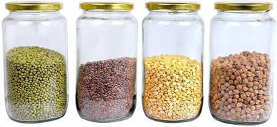 Valuebazaar Glass Grocery Container  - 1000 ml(Pack of 4, Gold)