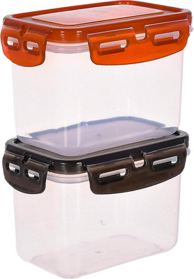 KUBER INDUSTRIES Plastic Cookie Jar  - 600 ml(Pack of 2, Black, Brown)