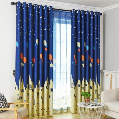 DMCURTAIN 214 cm (7 ft) Polyester Blackout Door Curtain (Pack Of 2)(3D Printed, Multicolor)