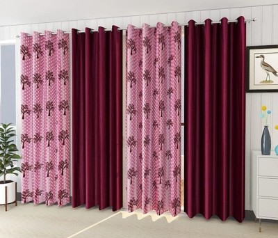 Sehbhagi 214 cm (7 ft) Polyester Semi Transparent Door Curtain (Pack Of 4)(Printed, Purple)