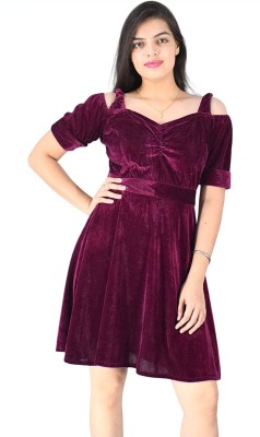 Garima Fashion Women Fit and Flare Maroon Dress