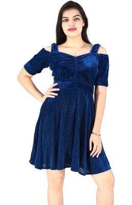 Garima Fashion Women Fit and Flare Blue Dress