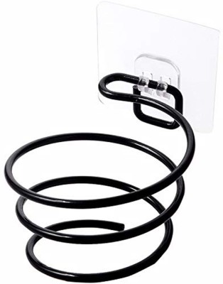 KPNG Metal Wall-Mounted Hair Dryer Rack with Hook hairdryer Holder Suction for Wall Shelf Rack Stand Bathroom Accessories ( Black) Wall Mounted Dryer Holder