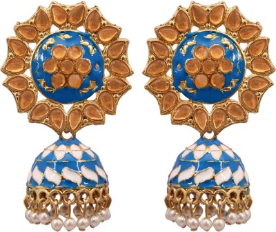 CRUNCHY FASHION Traditional Golden Sky Blue Meenakari Floral Kundan Jhumki Earrings Alloy Jhumki Earring