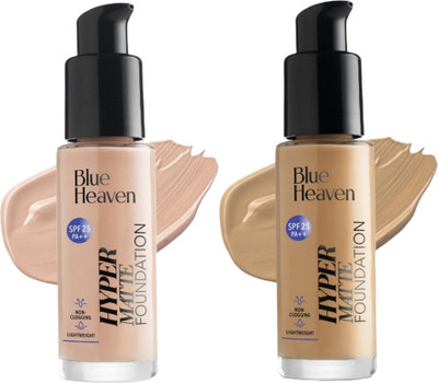 BLUE HEAVEN Hyper Matte Foundation Buildable coverage for every shade Foundation(Rose Vanilla, Caramel, 60 ml)