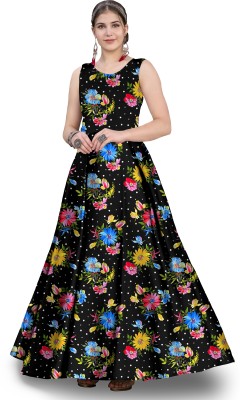 Rudra Fashion Mart Anarkali Gown(Black)