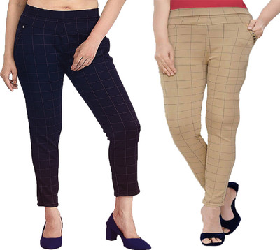 JSK Fashion Dark Blue, Beige Jegging(Checkered)