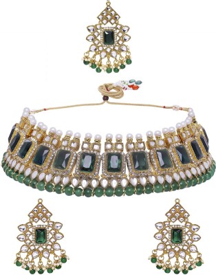 Oomph Metal, Brass, Stone, Mother of Pearl, Crystal, Zinc, Alloy Gold-plated Green, Gold, White Jewellery Set(Pack of 1)