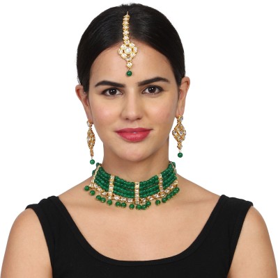 JSK Creation Alloy Gold-plated Green Jewellery Set(Pack of 1)