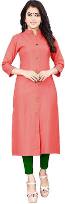 Fashion Garments Women Solid Frontslit Kurta(Pink)