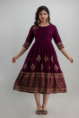 KAMEWAL IMPEX Women Floral Print Anarkali Kurta(Purple)