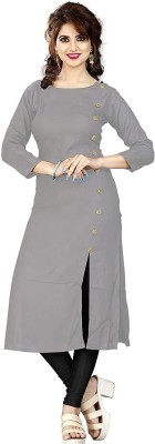 Fashion Garments Women Solid Frontslit Kurta(Grey)