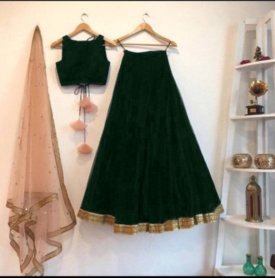 lazyandcrazy shop Embroidered Semi Stitched Lehenga Choli(Green)