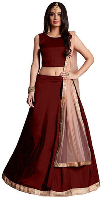 Rise On Fab Self Design Semi Stitched Lehenga Choli(Maroon)