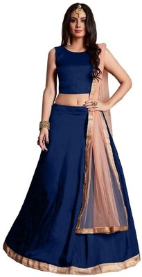 Rise On Fab Self Design Semi Stitched Lehenga Choli(Blue)