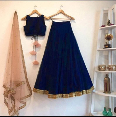Rise On Fab Self Design Semi Stitched Lehenga Choli(Blue)