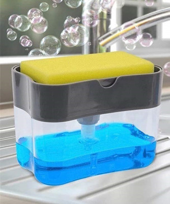 SWISS WONDER Soap Dispenser Pump with Sponge Holder 310 ml Soap Dispenser(Clear)