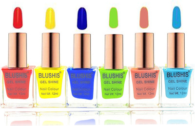 BLUSHIS Quick Dry Long Lasting Gel Effect Matte Nail Polish Combo of 6 Multicolour(Pack of 6)