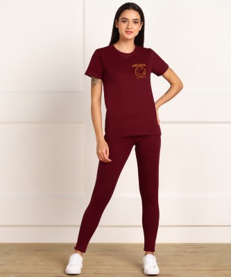 Young trendz Women Printed Maroon Top & Pyjama Set