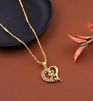 VADDORIYA SALES Latest Ethnic Designer Classy Initial R Letter Diamond Pendant Chain Gold-plated Cubic Zirconia Alloy Pendant