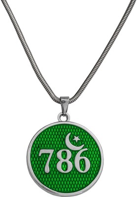 Sullery Religious Islamic 786 Allah Lucky Number Crescent Moon & Star Locket Jewelery Rhodium Metal Pendant