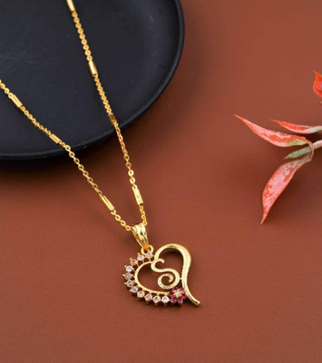 VADDORIYA SALES S letter locket pendants gold plated alloy new model design with 19 inch chain Gold-plated Cubic Zirconia Alloy Pendant