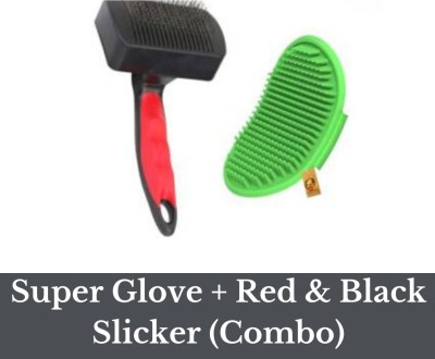 Foodie Puppies Pet Grooming Accessories Combo for Dogs & Puppies (Super Glove - Red Black Slicker) Slicker Brushes for  Cat, Dog