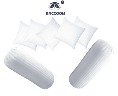 RACCOON Microfibre Bolster Pack of 7 Stripes Combo Set Of 5 Premium Cushions & 2(White)
