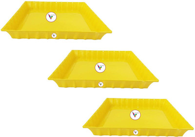 VINSHRA square flower pot bottom tray 10 inch yellow set of 3 Plant Container Set(Pack of 3, Plastic)