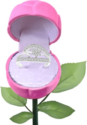 VIGHNAHARTA Flower Shine CZ Rhodium Plated Alloy Ring with PROSE Ring Box for Women and Girls - [VFJ1216ROSE-PINK12] Alloy Cubic Zirconia Rhodium Plated Ring