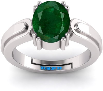 RSPR 9.25 Ratti Green Shell Natural Emerald Panna Panchdhatu Adjustable Metal Emerald Silver Plated Ring