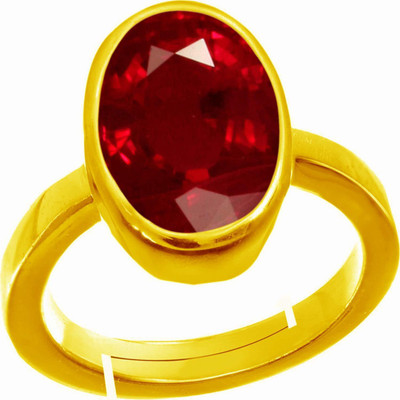 TODANI JEMS 9.25 Ratti Natural Certified Ruby Manik Gemstone Panchdhatu Ring for Men & Women Brass Ruby Gold Plated Ring