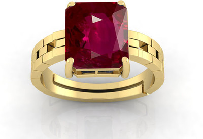 TODANI JEMS 7.25 Ratti 6.60 Carat Natural Ruby Manikya Adjustable Ring With Lab Certificate Brass Ruby Ring