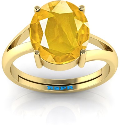 TODANI JEMS 9.25 Ratti A+ Quality Natural Yellow Sapphire Pukhraj Gemstone Gold Plated Brass Sapphire Ring