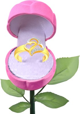 VIGHNAHARTA New Couple Heart CZ Gold- Plated Alloy Ring With PROSE Ring Box for Women and Girls - [VFJ1293ROSE-PINK-G16] Alloy Cubic Zirconia Gold Plated Ring