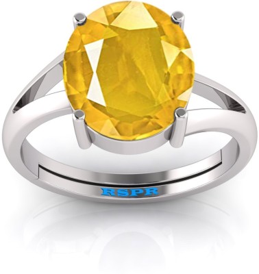 TODANI JEMS Certified 7.25 Ratti Pukhraj Panchdhatu Natural Yellow Sapphire Gemstone Ring Metal Sapphire Silver Plated Ring