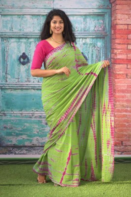 Pinkcity Trade World Printed, Color Block, Blocked Printed Daily Wear Pure Cotton Saree(Green, Pink)