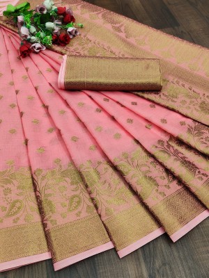 Bhakti Creation Woven Banarasi Cotton Silk, Jacquard Saree(Pink)