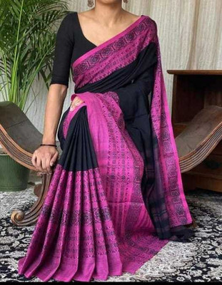 matri textile Printed Bollywood Georgette, Cotton Blend Saree(Multicolor)