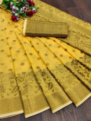 Shree Hari creation Woven Banarasi Cotton Silk, Jacquard Saree(Yellow)